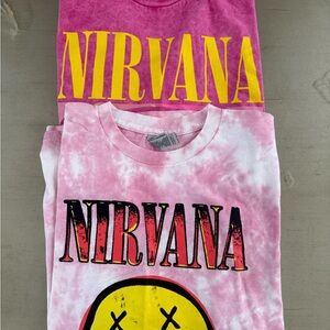 Nirvana Pink and Yellow Graphic Tees